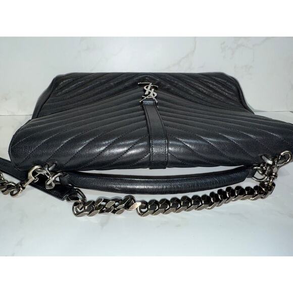 Saint Laurent College Large Matelassé Black Leather Shoulder Bag - Picture 11 of 13